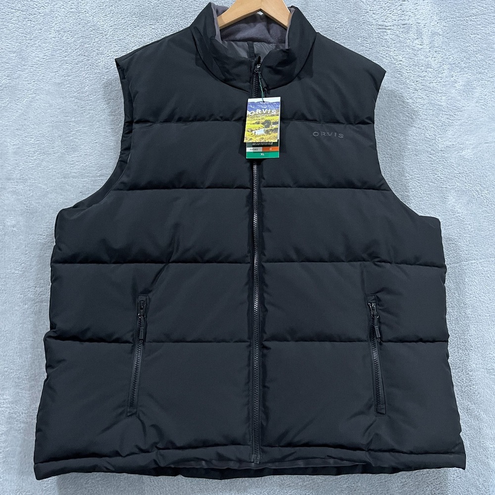 Orvis Puffer Vest Men XL Ripstop Outerwear Black Outdoors Hiking Fishing Zip